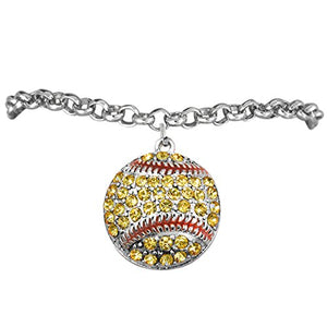 The Perfect Gift "Softball Genuine Crystal Charm" Bracelet ©2012 Adjustable, Safe - Nickel Free