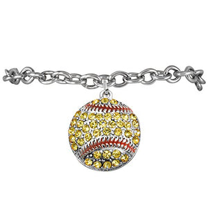 The Perfect Gift "Softball Genuine Crystal Charm" Bracelet ©2009 Safe - Nickel & Lead Free