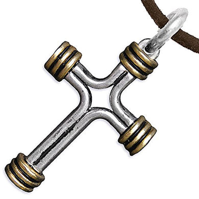 Two-Tone Matte Gold & Pewter Cross Adjustable Necklace Safe - Nickel & Lead Free