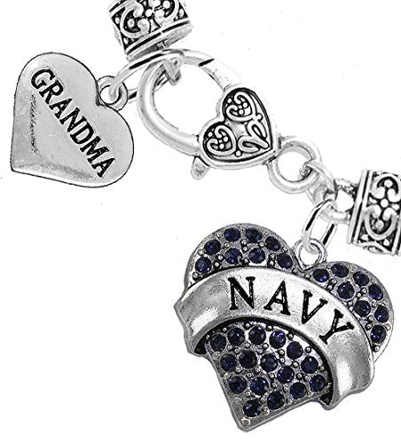 Navy Grandma Blue Crystal Heart Bracelet, Will NOT Irritate Anyone with Sensitive Skin.