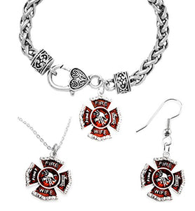 Firefighter's Wife's Necklace, Earring, Bracelet Set, Hypoallergenic Safe - Nickel & Lead Free