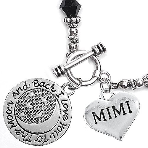 Mimi, I Love You to The Moon & Back Jet Crystal Charm Bracelet, Safe, Nickel Free.