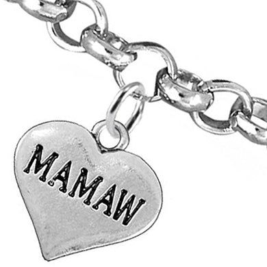 Mamaw Heart Charm Bracelet ©2016 Hypoallergenic, Adjustable, Safe, Nickel, Lead & Cadmium Free!