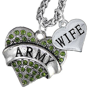 Army Wife Heart Necklace, Will NOT Irritate Anyone with Sensitive Skin. Safe - Nickel & Lead Free