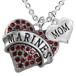 Marine "Mom" Heart Necklace, Adjustable, Will NOT Irritate Anyone with Sensitive Skin. Nickel Free