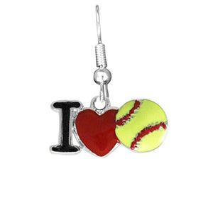 I Love Softball Heart, Fishhook Earring" ©2011 Hypoallergenic, Safe - Nickel, Lead & Cadmium Free!