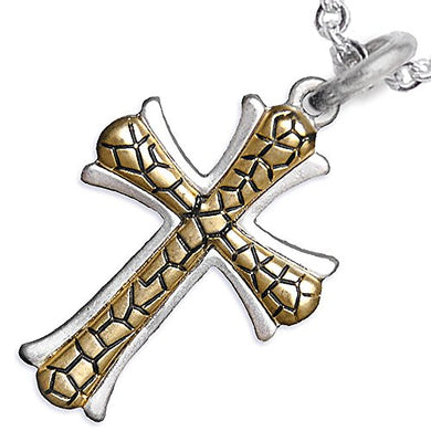 Cross Two-Tone Matte Gold Ikarian Pattern, Adjustable Necklace Safe - Nickel & Lead Free