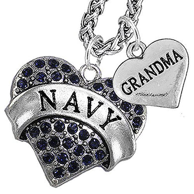 Navy Grandma Blue Crystal Necklace Heart Necklace, Will NOT Irritate Anyone with Sensitive Skin.