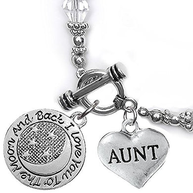 Aunt I Love You to The Moon & Back Clear Crystal Charm Bracelet, Safe, Nickel Free.