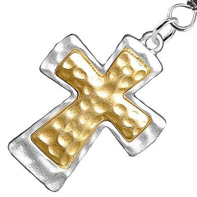 Two-Tone Matte Gold & Silver Christian Cross Fishhook Earrings Safe - Nickel & Lead Free
