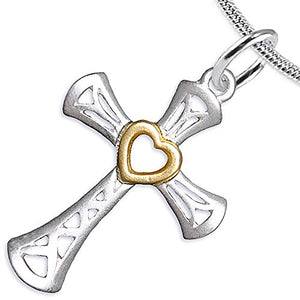 Two-Tone Matte Gold Heart & Silver Cross Adjustable Necklace Safe - Nickel & Lead Free