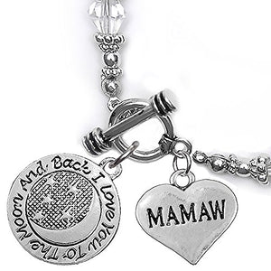 Mamaw, I Love You to The Moon & Back Clear Crystal Charm Bracelet, Safe, Nickel Free.