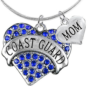 Coast Guard "Mom" Heart Necklace, Adjustable, Will NOT Irritate Anyone with Sensitive Skin.