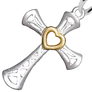 Two-Tone Matte Gold Heart & Silver Cross Post Earrings Safe - Nickel & Lead Free