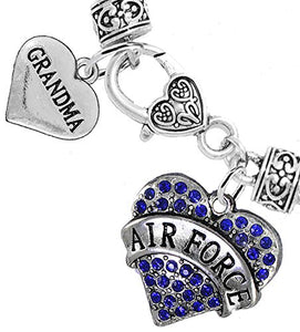 Air Force Grandma Heart Bracelet, Will NOT Irritate Anyone with Sensitive Skin. Safe - Nickel Free