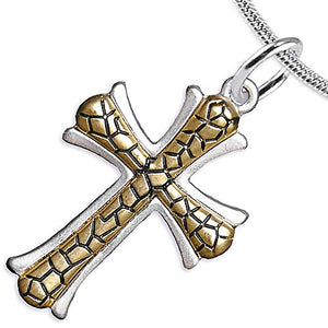 Cross Two-Tone Matte Gold Ikarian Pattern, Adjustable Necklace Safe - Nickel & Lead Free