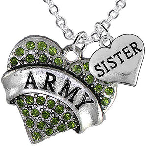 Army "Sister" Heart Necklace, Adjustable, Will NOT Irritate Anyone with Sensitive Skin. Safe