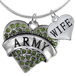 Army Wife Heart Necklace, Adjustable, Will NOT Irritate Anyone with Sensitive Skin. Safe Free