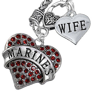 Marine Wife Heart Necklace, Will NOT Irritate Anyone with Sensitive Skin. Safe - Nickel & Lead Free