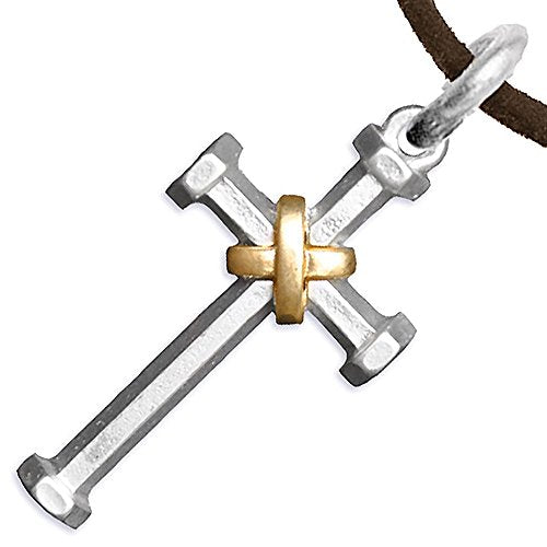 Two-Tone Matte Gold & Silver Christian Cross Necklace, Adjustable, Safe - Nickel & Lead Free