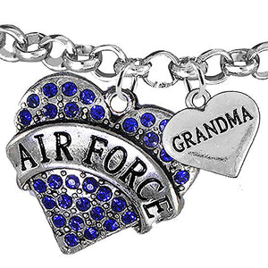 Air Force Grandma Heart Bracelet, Will NOT Irritate Anyone with Sensitive Skin. Safe - Nickel Free