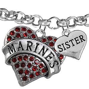Marine "Sister" Heart Bracelet, Adjustable, Will NOT Irritate Anyone with Sensitive Skin. Safe