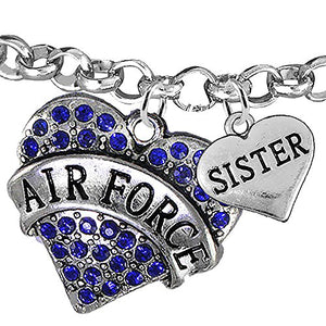 Air Force "Sister" Heart Bracelet, Will NOT Irritate Anyone with Sensitive Skin. Safe - Nickel Free
