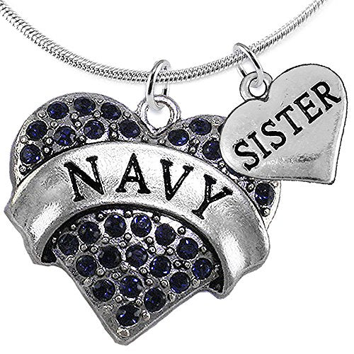 Navy Sister Blue Crystal Heart Necklace, Adjustable, Will NOT Irritate Anyone with Sensitive Skin.