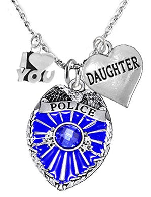 Policeman's Daughter Necklace W I Love You Charm, Hypoallergenic, Safe - Nickel & Lead Free