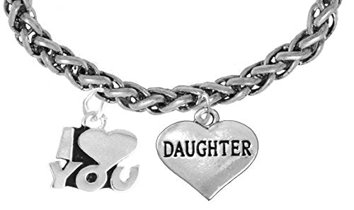 Daughter I Love You Wheat Chain Bracelet, Hypoallergenic, Safe - Nickel & Lead Free