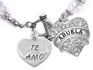 Te Amo Abuela Toggle Crystal Bracelet, Hypoallergenic, Safe - Nickel & Lead Free