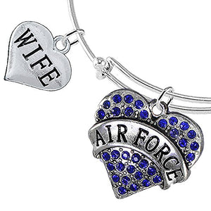Air Force Wife Heart Bracelet, Adjustable, Will NOT Irritate Anyone with Sensitive Skin. Nickel Free
