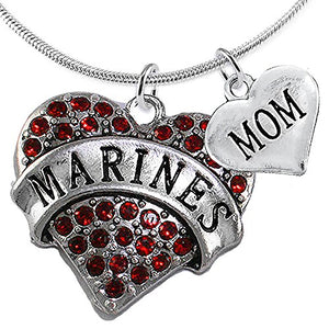 Marine "Mom" Heart Necklace, Adjustable, Will NOT Irritate Anyone with Sensitive Skin. Safe