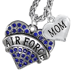 Air Force "Mom" Heart Necklace, Will NOT Irritate Anyone with Sensitive Skin. Nickel & Lead Free