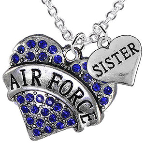 Air Force "Sister" Heart Necklace, Adjustable, Will NOT Irritate Anyone with Sensitive Skin. Safe