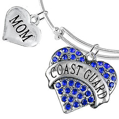 Coast Guard "Mom" Heart Bracelet, Adjustable, Will NOT Irritate Anyone with Sensitive Skin. Safe