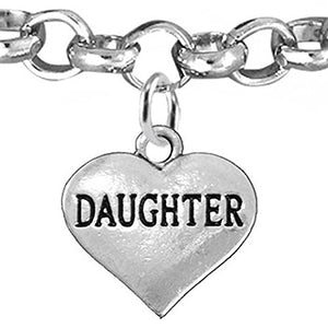 Daughter Heart Charm Bracelet ©2016 Hypoallergenic, Adjustable, Safe, Nickel, Lead & Cadmium Free!