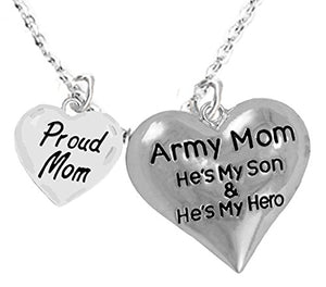 ArMy Mom, Proud "Mom", My Son Is My Hero Adjustable Necklace, Safe - Nickel & Lead Free.