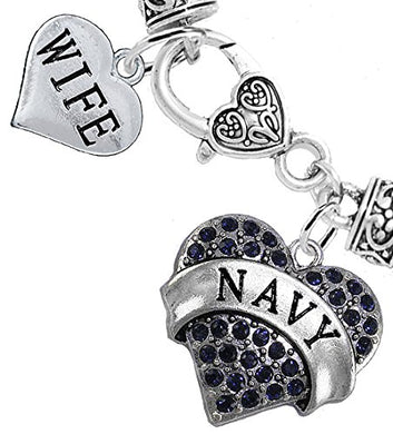 Navy Wife Blue Crystal Heart Bracelet, Will NOT Irritate Anyone with Sensitive Skin. Nickel Free