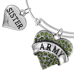 Army "Sister" Heart Bracelet, Adjustable, Will NOT Irritate Anyone with Sensitive Skin. Safe