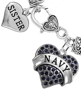 Navy Sister Blue Crystal Heart Bracelet, Will NOT Irritate Anyone with Sensitive Skin. Nickel Free