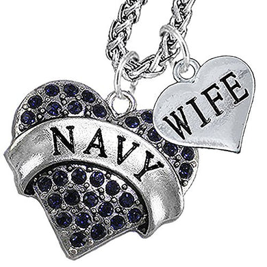 Navy Wife Blue Crystal Necklace Heart Necklace, Will NOT Irritate Anyone with Sensitive Skin. Safe