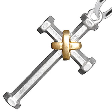 Two-Tone Matte Gold & Silver Christian Cross Post Earrings Safe - Nickel & Lead Free