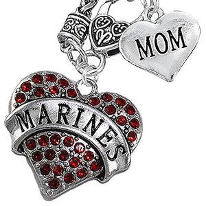Marine "Mom" Heart Necklace, Will NOT Irritate Anyone with Sensitive Skin. Safe - Nickel & Lead Free