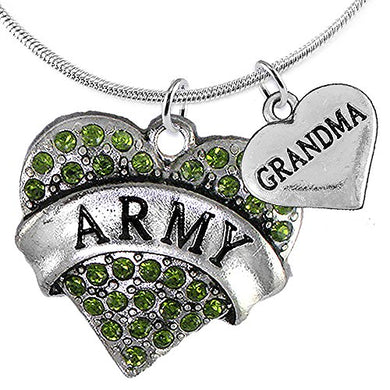 Army Grandma Heart Necklace, Adjustable, Will NOT Irritate Anyone with Sensitive Skin. Nickel Free