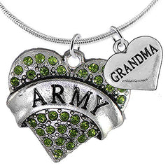 Army Grandma Heart Necklace, Adjustable, Will NOT Irritate Anyone with Sensitive Skin. Nickel Free