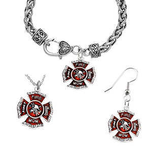 Firefighter's Mom's Necklace, Earring, Bracelet Set, Safe - Nickel & Lead Free.