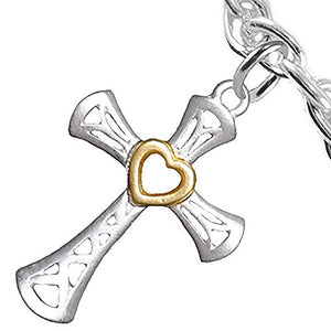 Two-Tone Matte Gold Heart & Silver Cross Bracelet Safe - Nickel & Lead Free