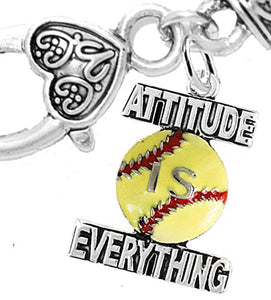 Softball "Attitude Is Everything" Bracelet ©2016 Hypoallergenic, Safe - Nickel, Lead & Cadmium Free!