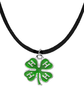 4-H On A Adjustable 18 Inches To 21 Inches Black Suede  Necklace, Hypoallergenic-Safe, No Nickel, Lead, Or Cadmium In The Metal. ©2015 ©2022